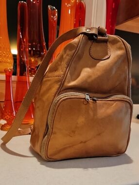 Casual Tan Leather Sling Backpack for Men (Unisex)